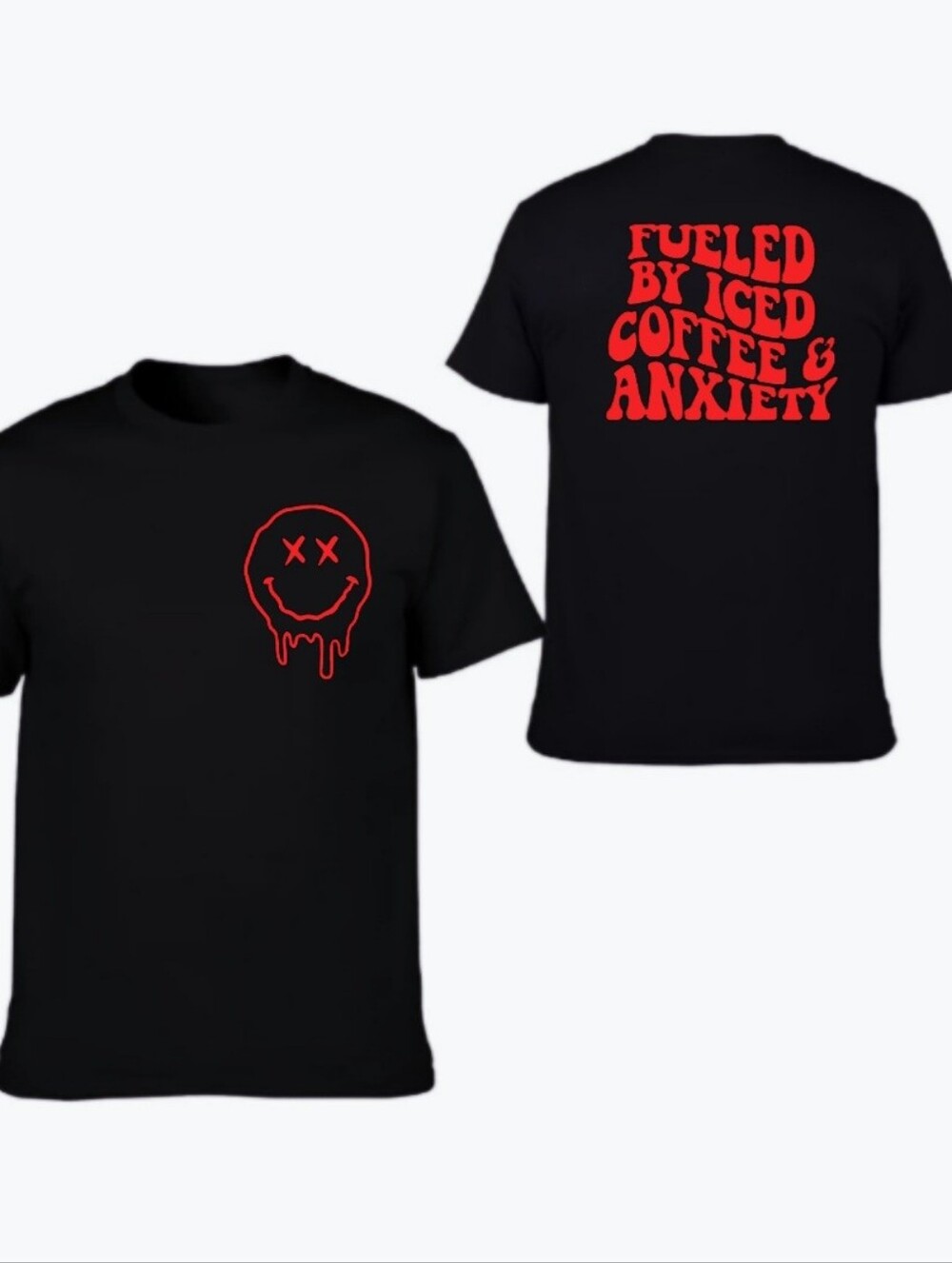 Funny shirt Fueled By Iced Coffee And Anxiety Retro Red